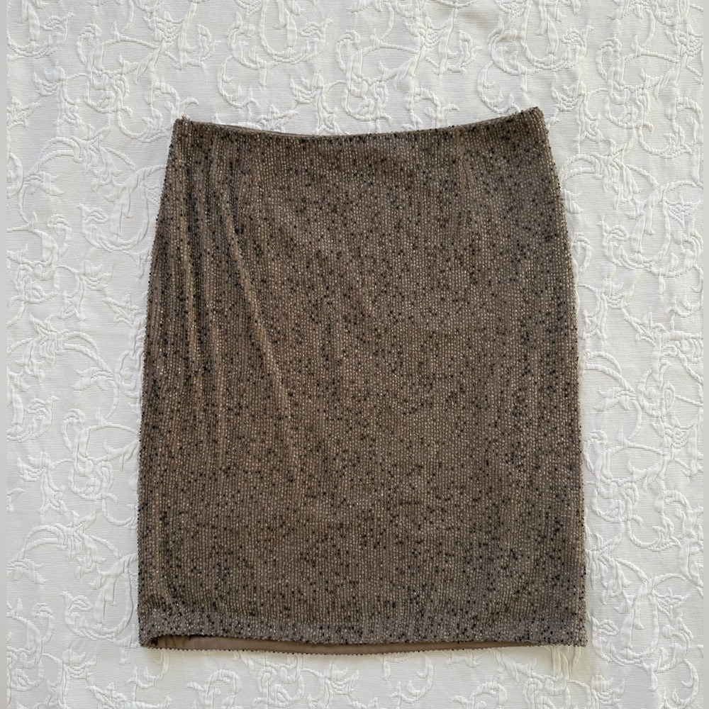 Lauren Ralph Lauren Tan Beaded Midi Skirt 0